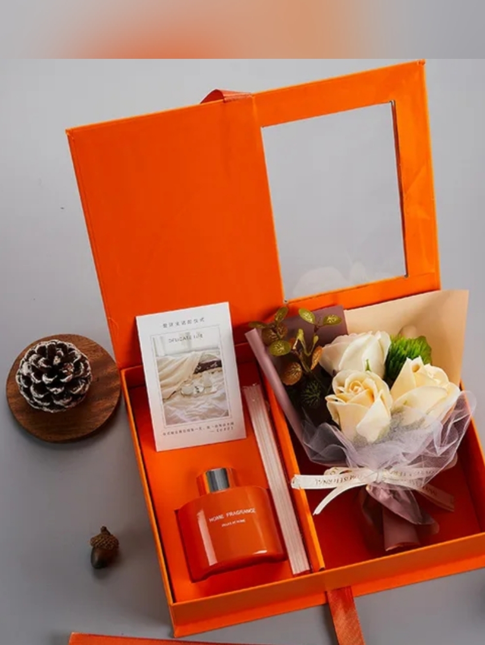 Luxury Gift Box with Reed Diffuser & Soap Flower Bouquet – Citrus Fruits